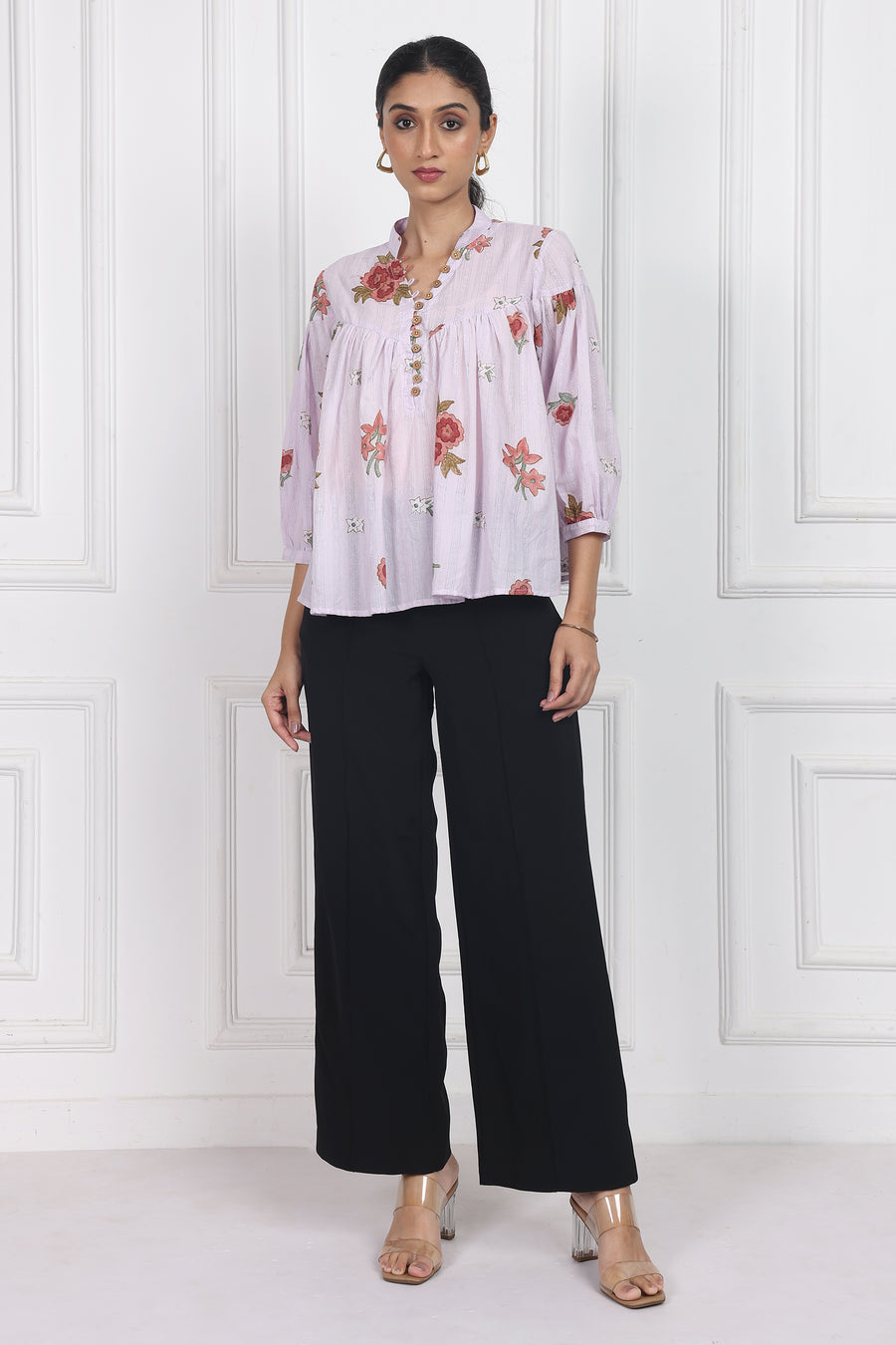 Antique Rose Handblock printed floral Top