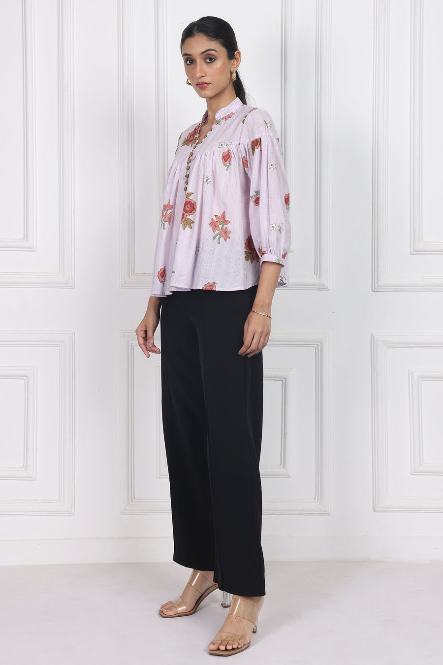 Antique Rose Handblock printed floral Top