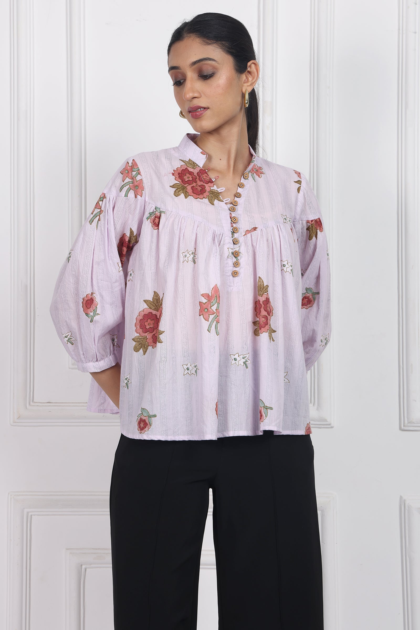 Wander Edit - Antique Rose Handblock Printed Top