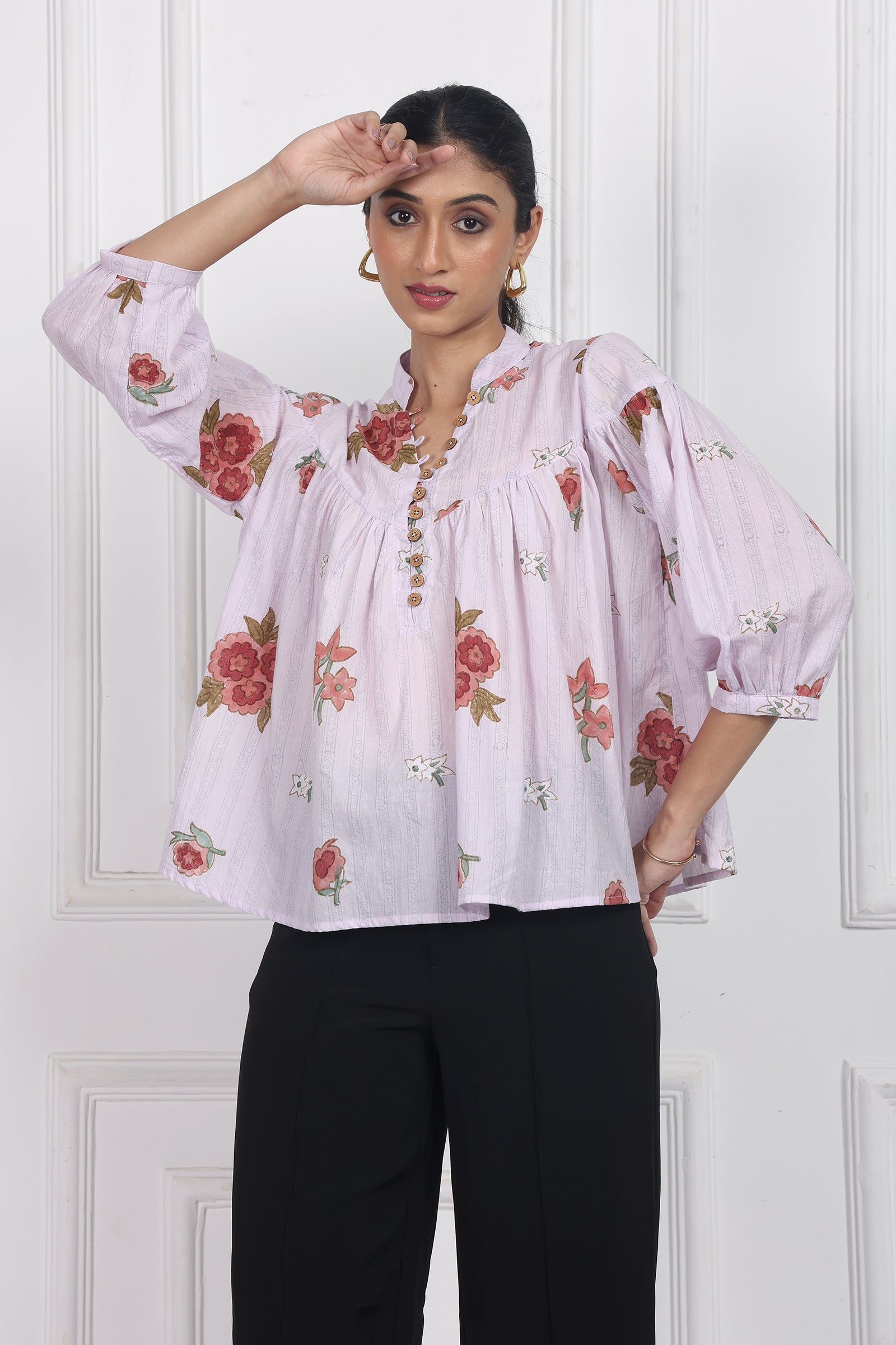 Wander Edit - Antique Rose Handblock Printed Top