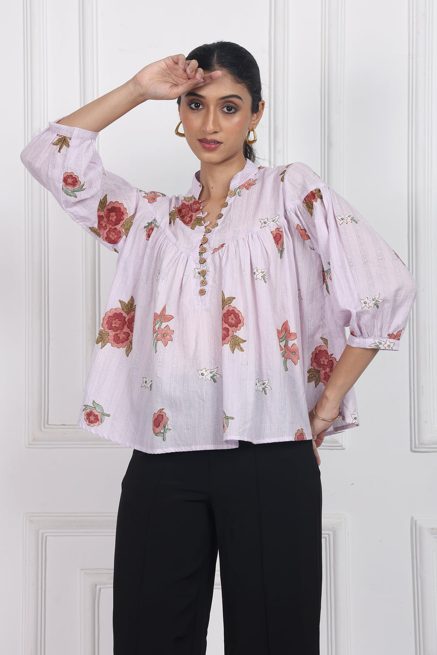 Antique Rose Handblock printed floral Top