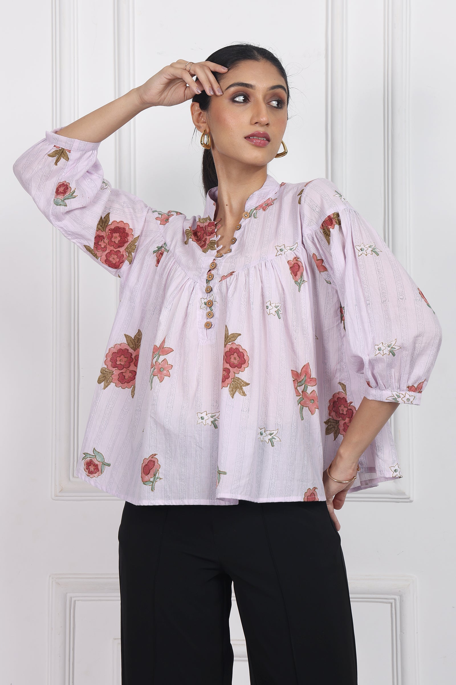 Wander Edit - Antique Rose Handblock Printed Top