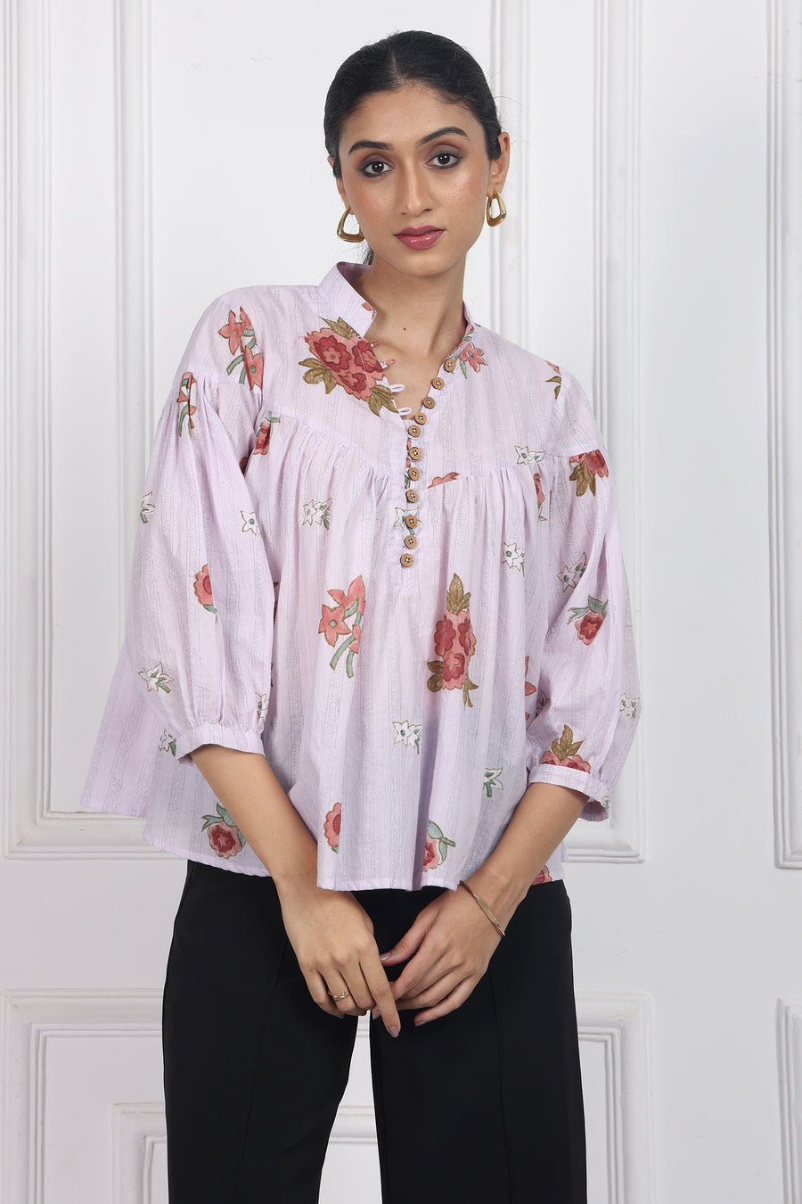 Antique Rose Handblock printed floral Top
