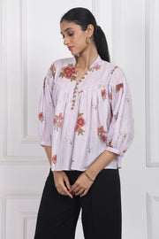 Antique Rose Handblock printed floral Top