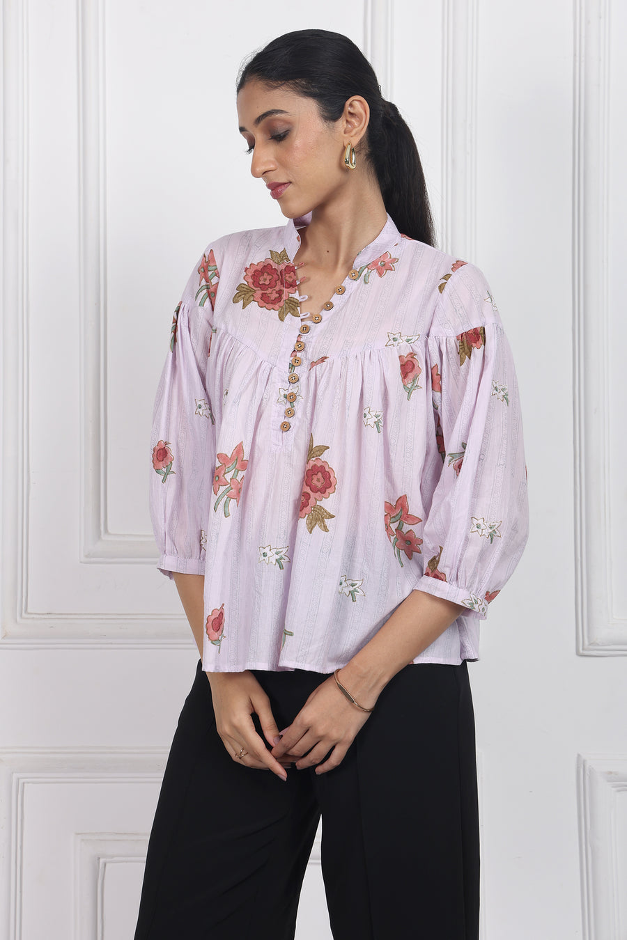 Antique Rose Handblock printed floral Top