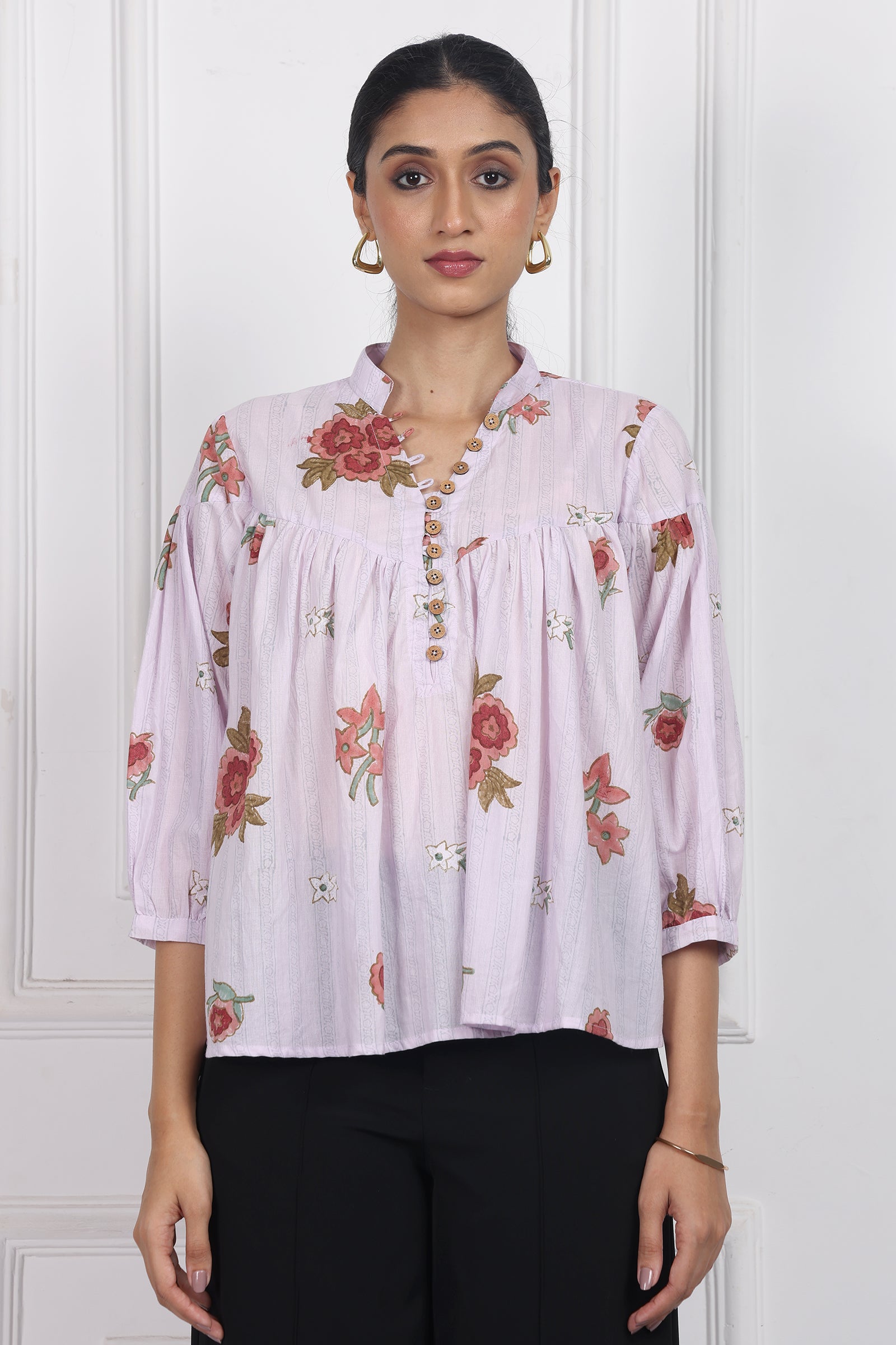 Wander Edit - Antique Rose Handblock Printed Top