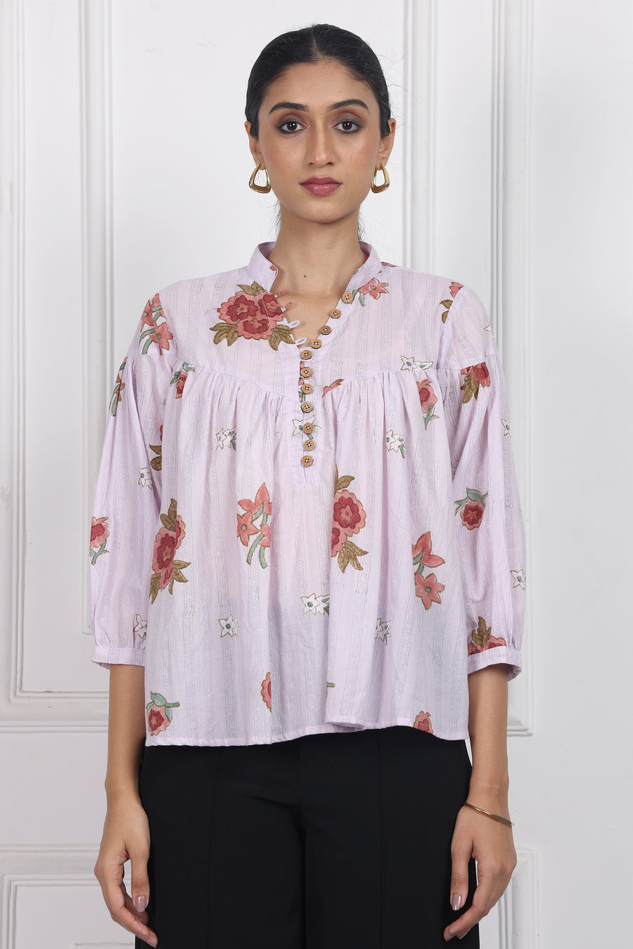 Antique Rose Handblock printed floral Top