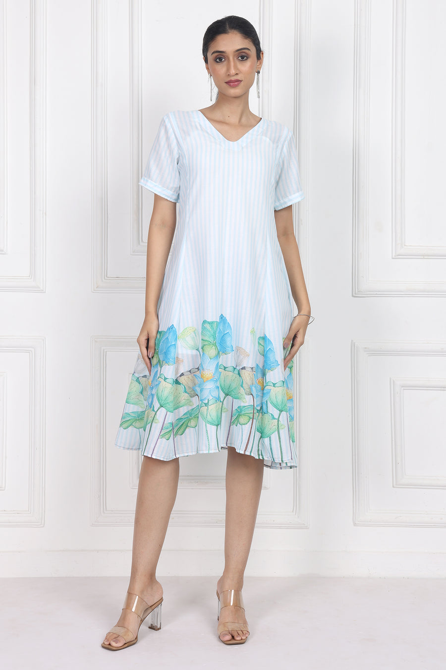Lotus in Moonlight A Line Panelled Short Dress
