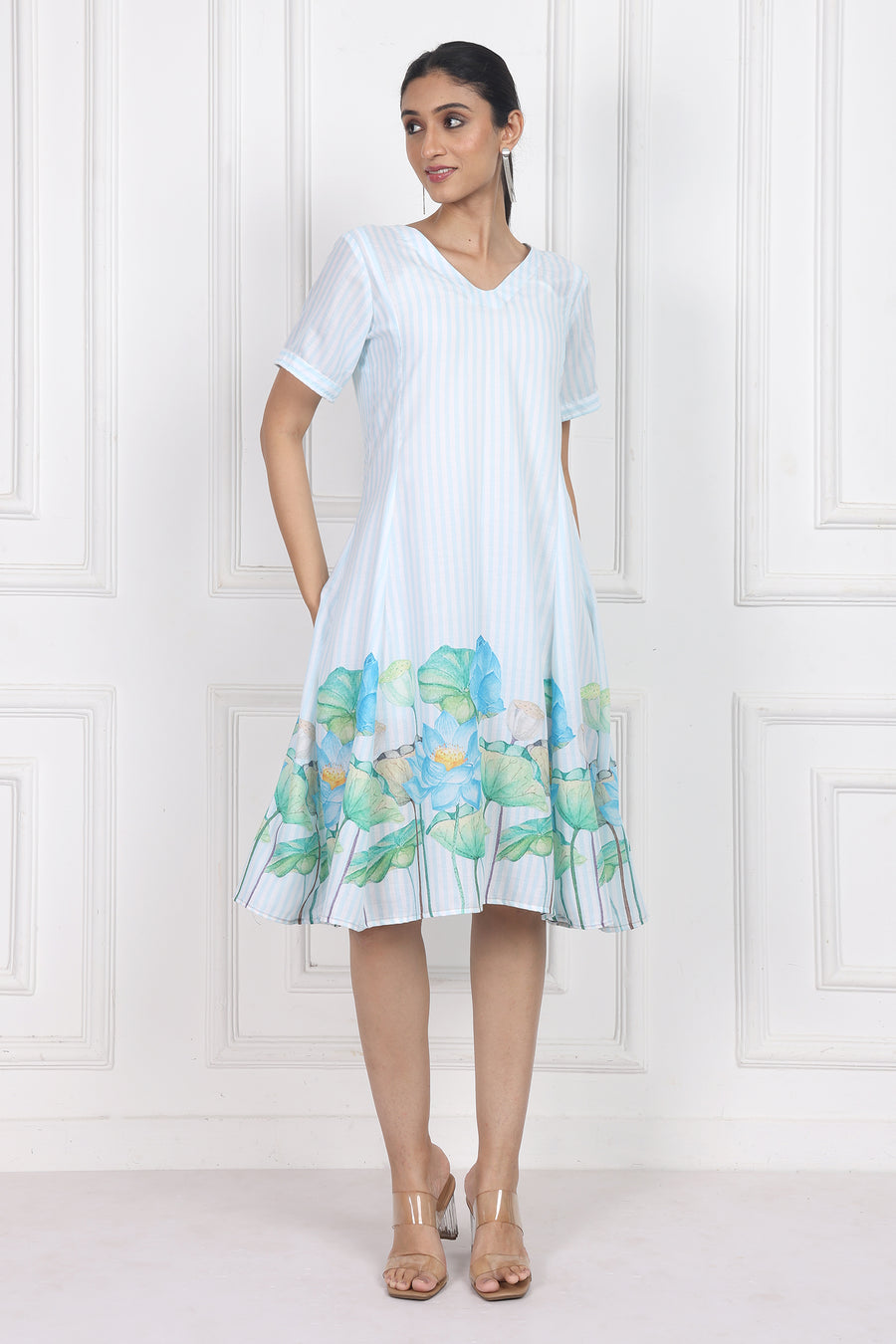 Lotus in Moonlight A Line Panelled Short Dress