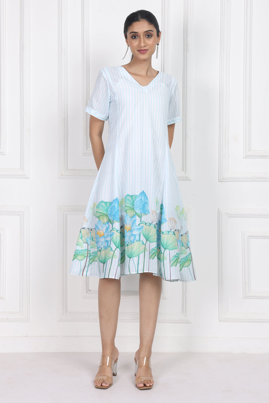 Lotus in Moonlight A Line Panelled Short Dress
