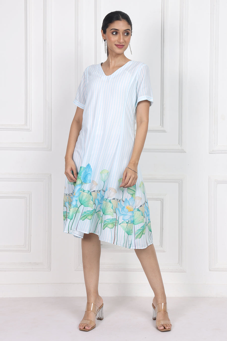 Lotus in Moonlight A Line Panelled Short Dress