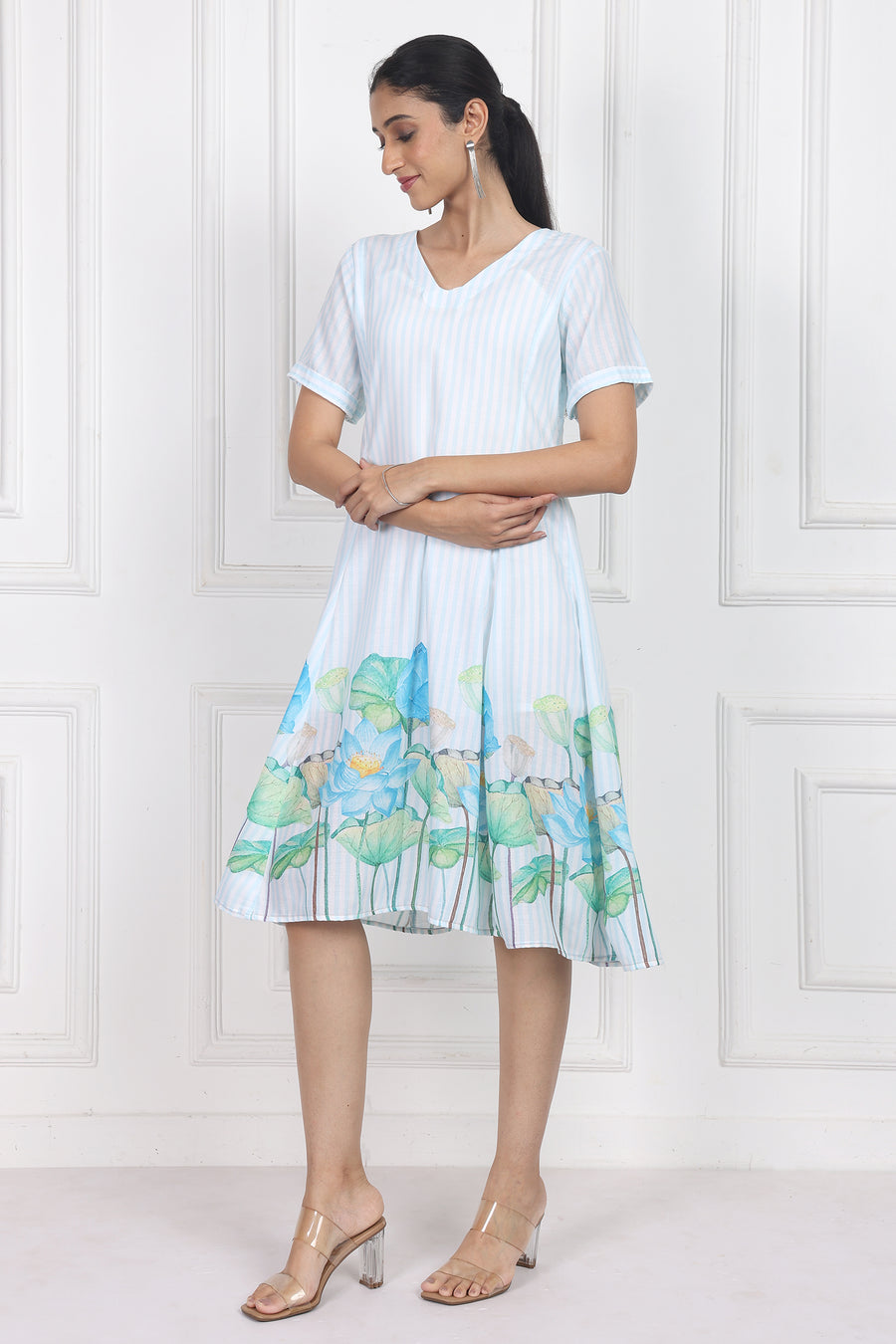Lotus in Moonlight A Line Panelled Short Dress