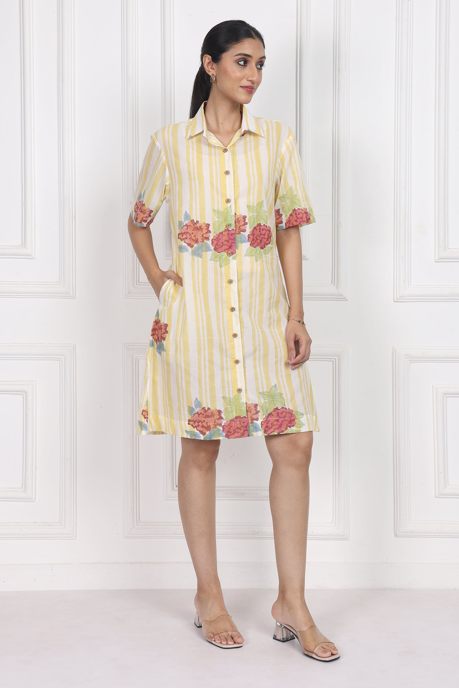 Wander Edit - Hydrangea Mist Button Front Dress