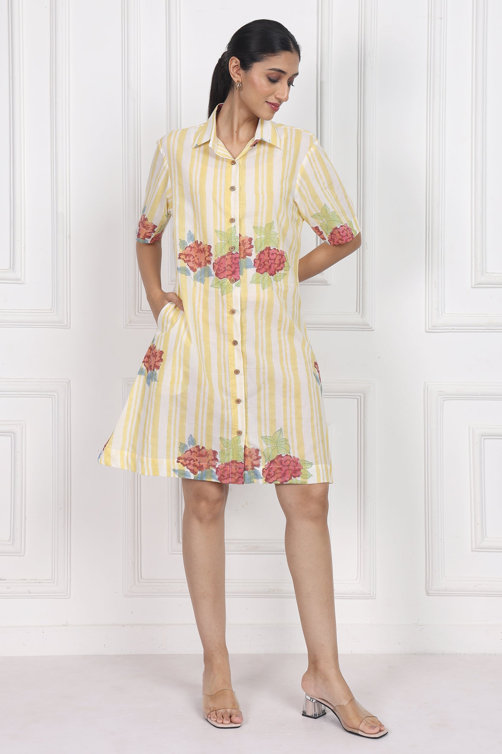 Wander Edit - Hydrangea Mist Button Front Dress