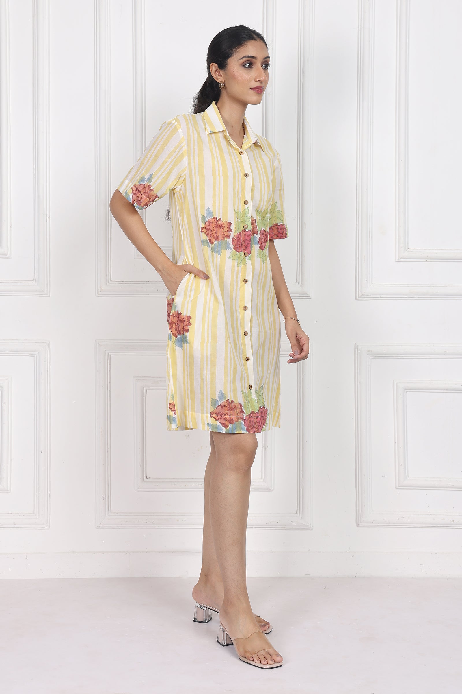 Wander Edit - Hydrangea Mist Button Front Dress