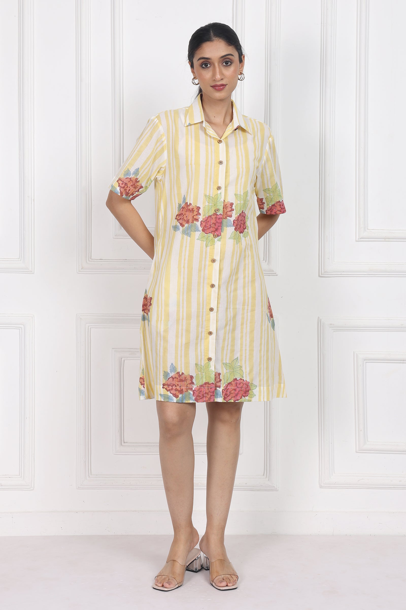 Wander Edit - Hydrangea Mist Button Front Dress