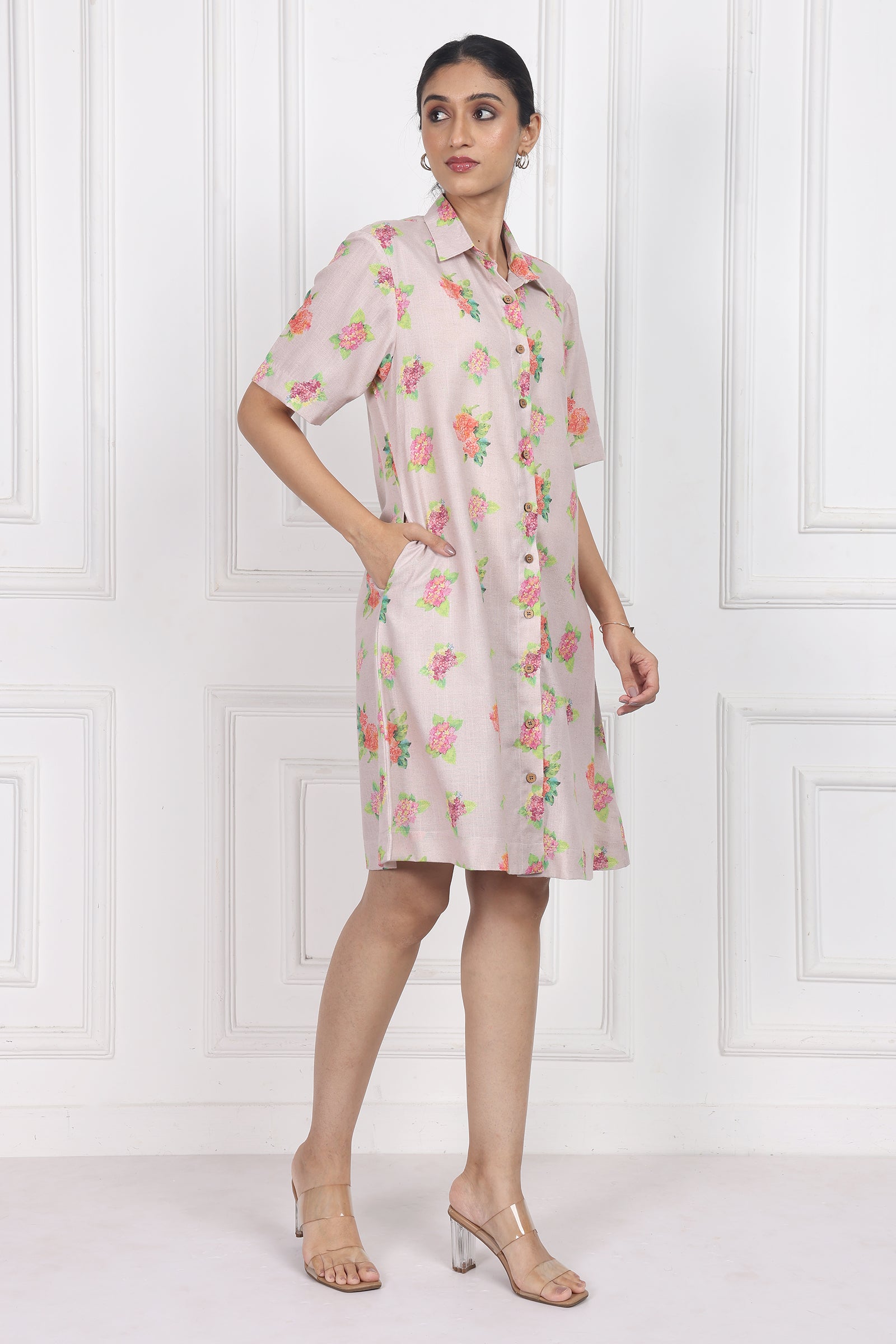 Wander Edit - Hydrangea Charm Botton Front Dress