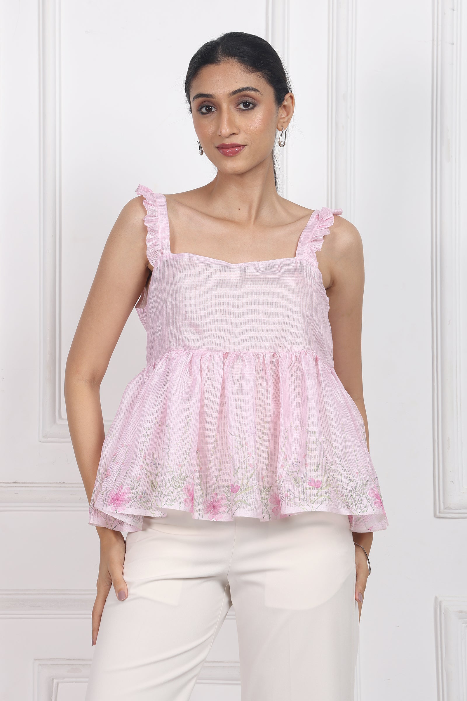 Wander Edit - Moonlit Blossoms Sleeveless Peplum Top