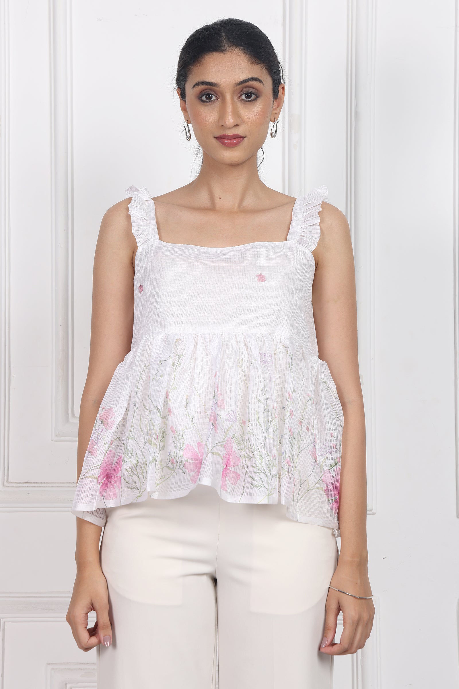 Wander Edit - Blooming Dawn Sleeveless Peplum Top