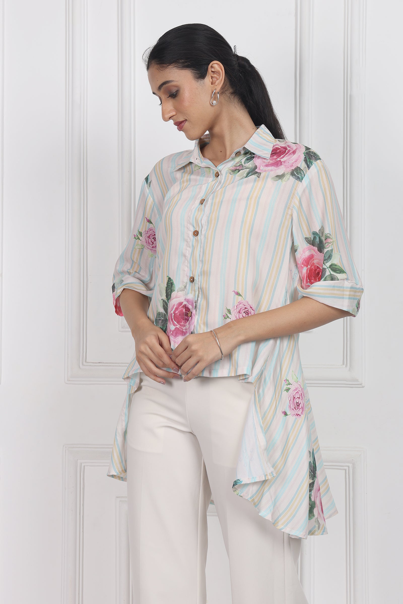 Wander Edit - Velvet Rose Dawn High Low Shirt