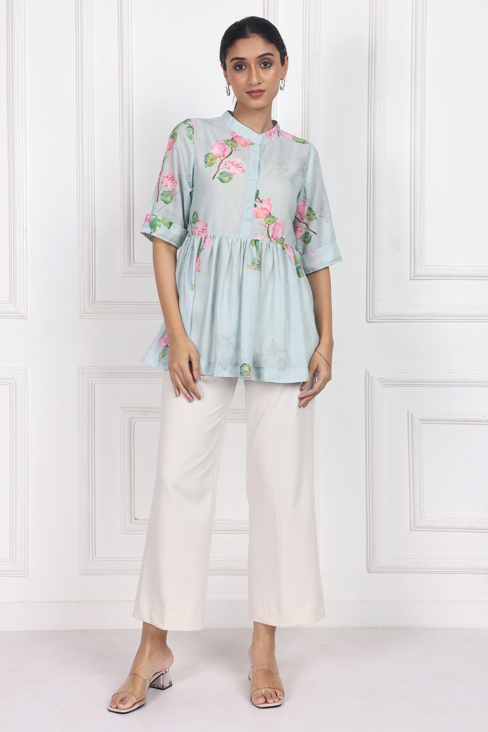 Wander Edit - Sunset Bogainvillea Peplum Top