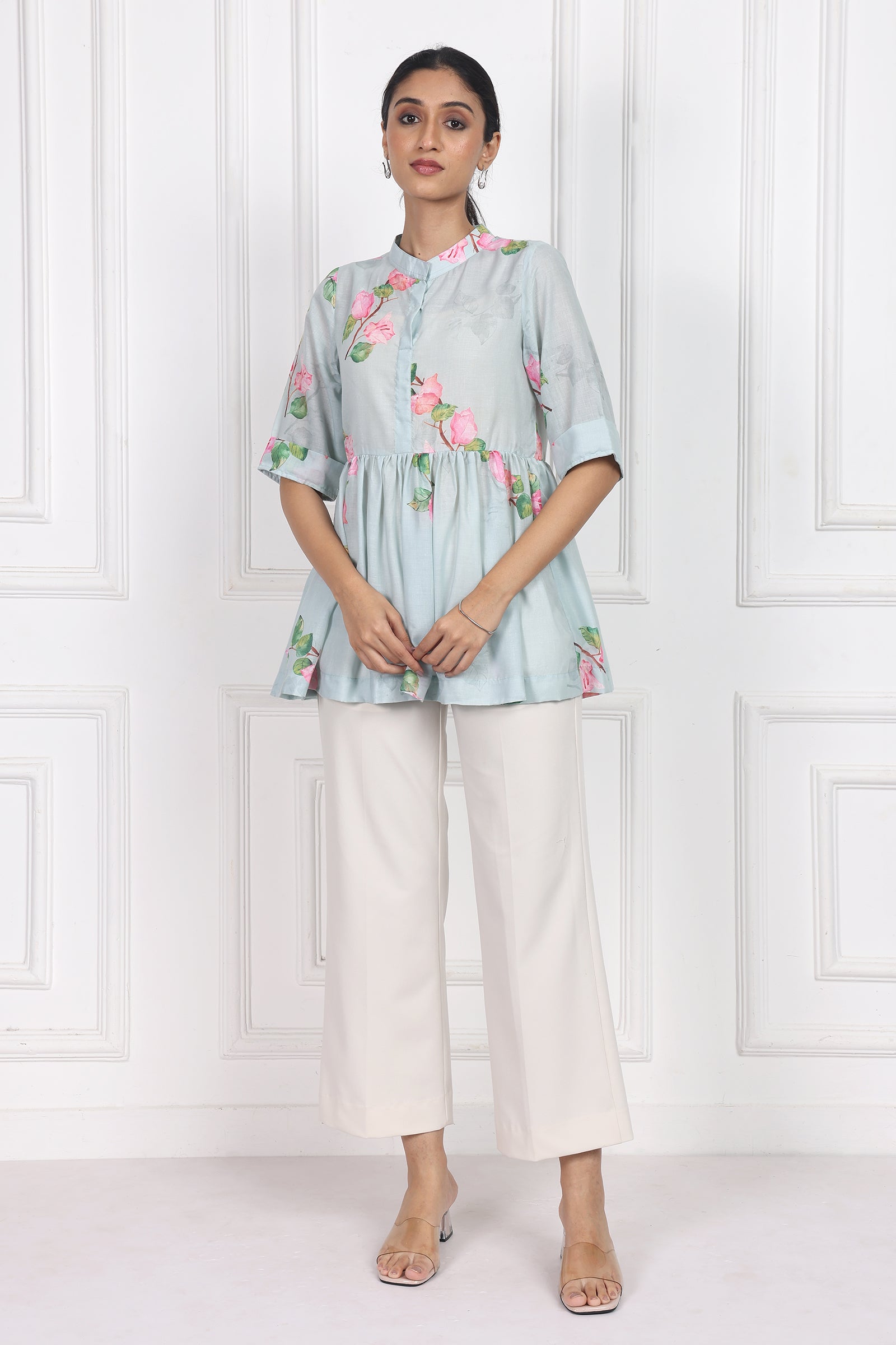 Wander Edit - Sunset Bogainvillea Peplum Top