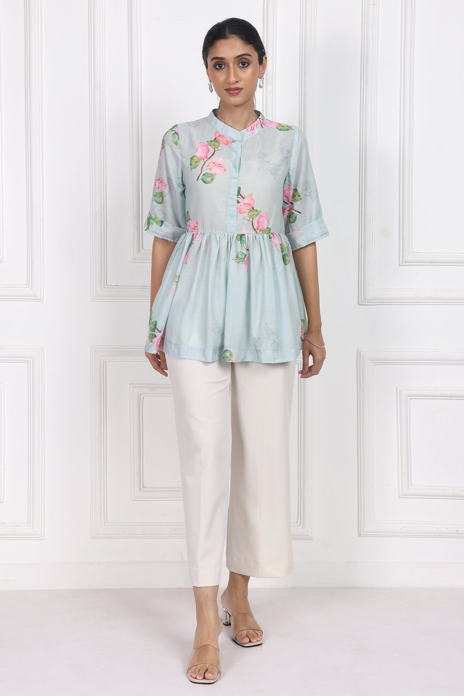 Wander Edit - Sunset Bogainvillea Peplum Top