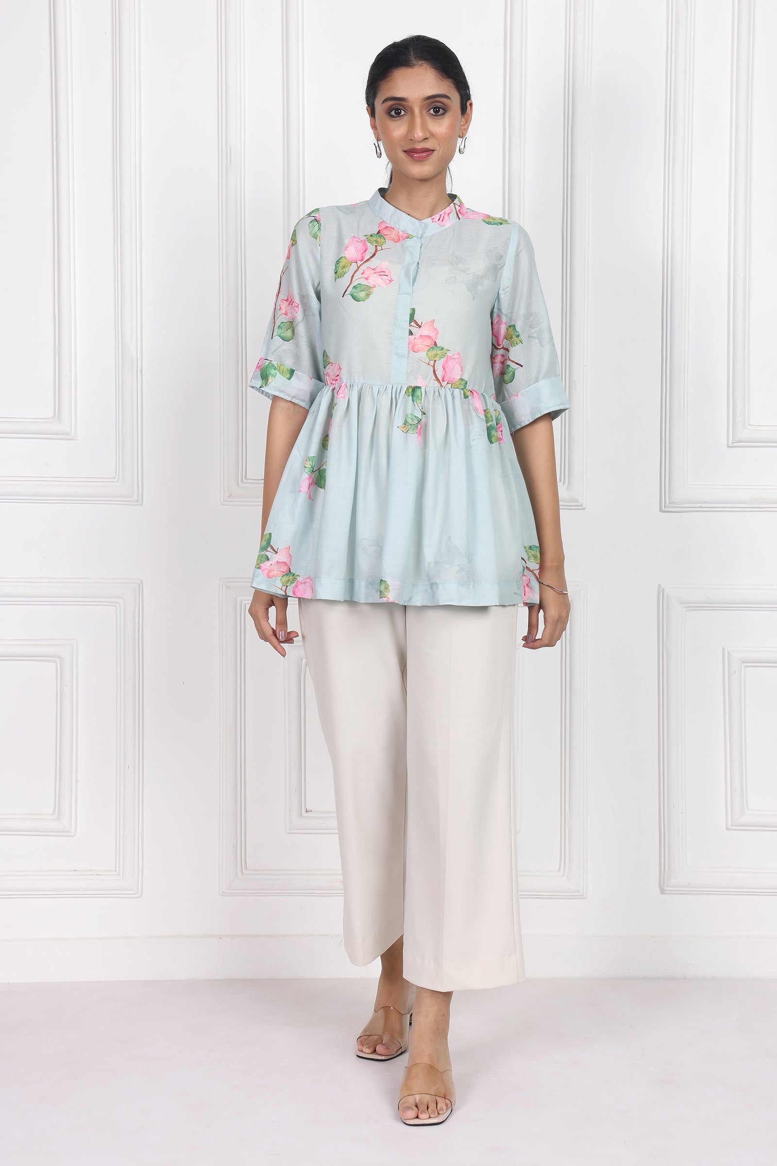 Wander Edit - Sunset Bogainvillea Peplum Top