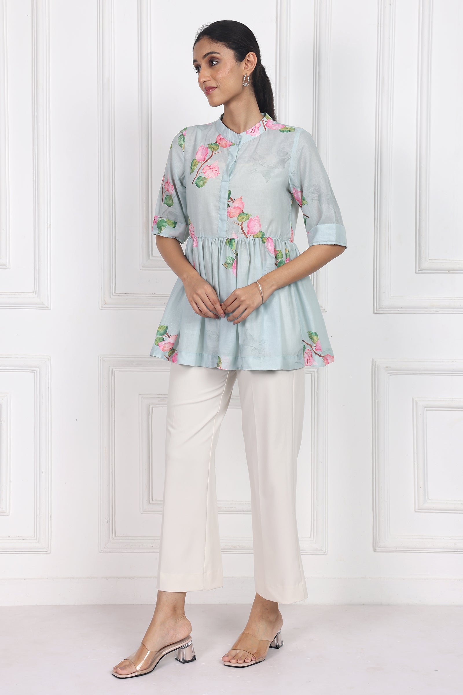 Wander Edit - Sunset Bogainvillea Peplum Top