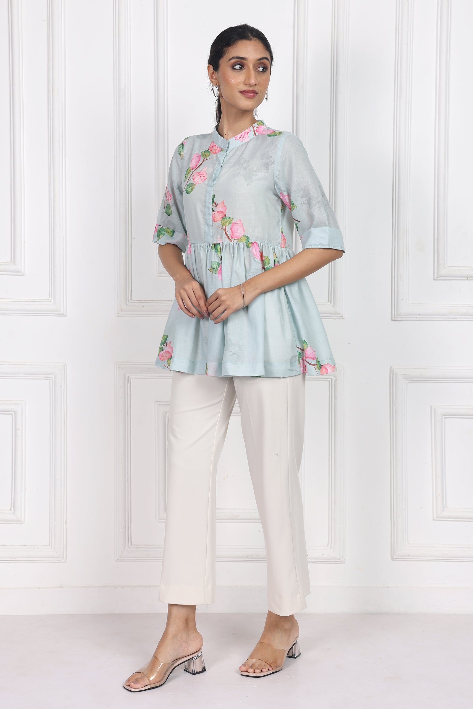 Wander Edit - Sunset Bogainvillea Peplum Top