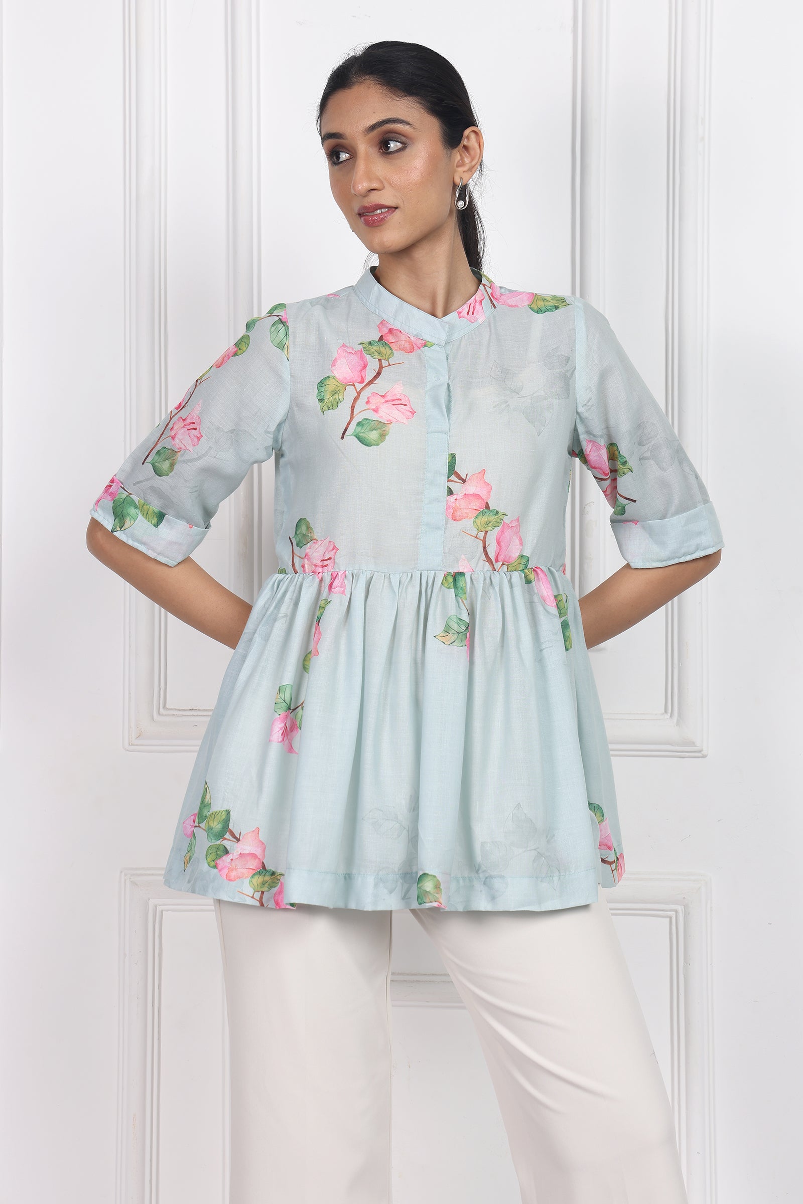 Wander Edit - Sunset Bogainvillea Peplum Top