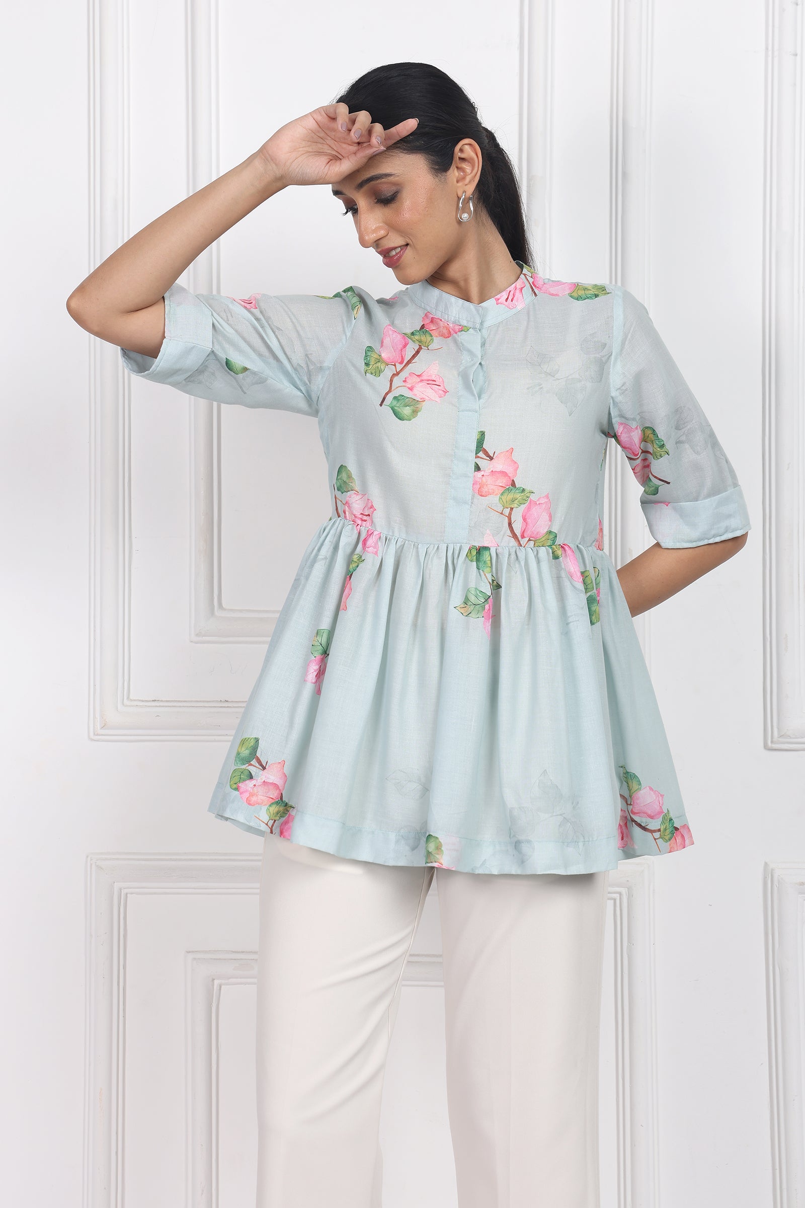 Wander Edit - Sunset Bogainvillea Peplum Top