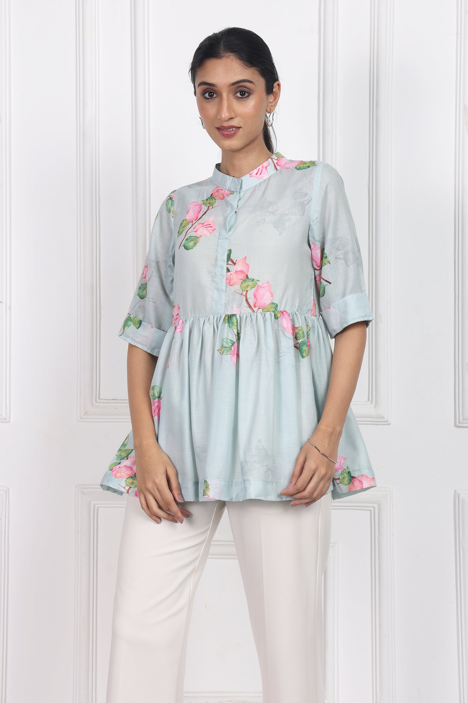 Wander Edit - Sunset Bogainvillea Peplum Top