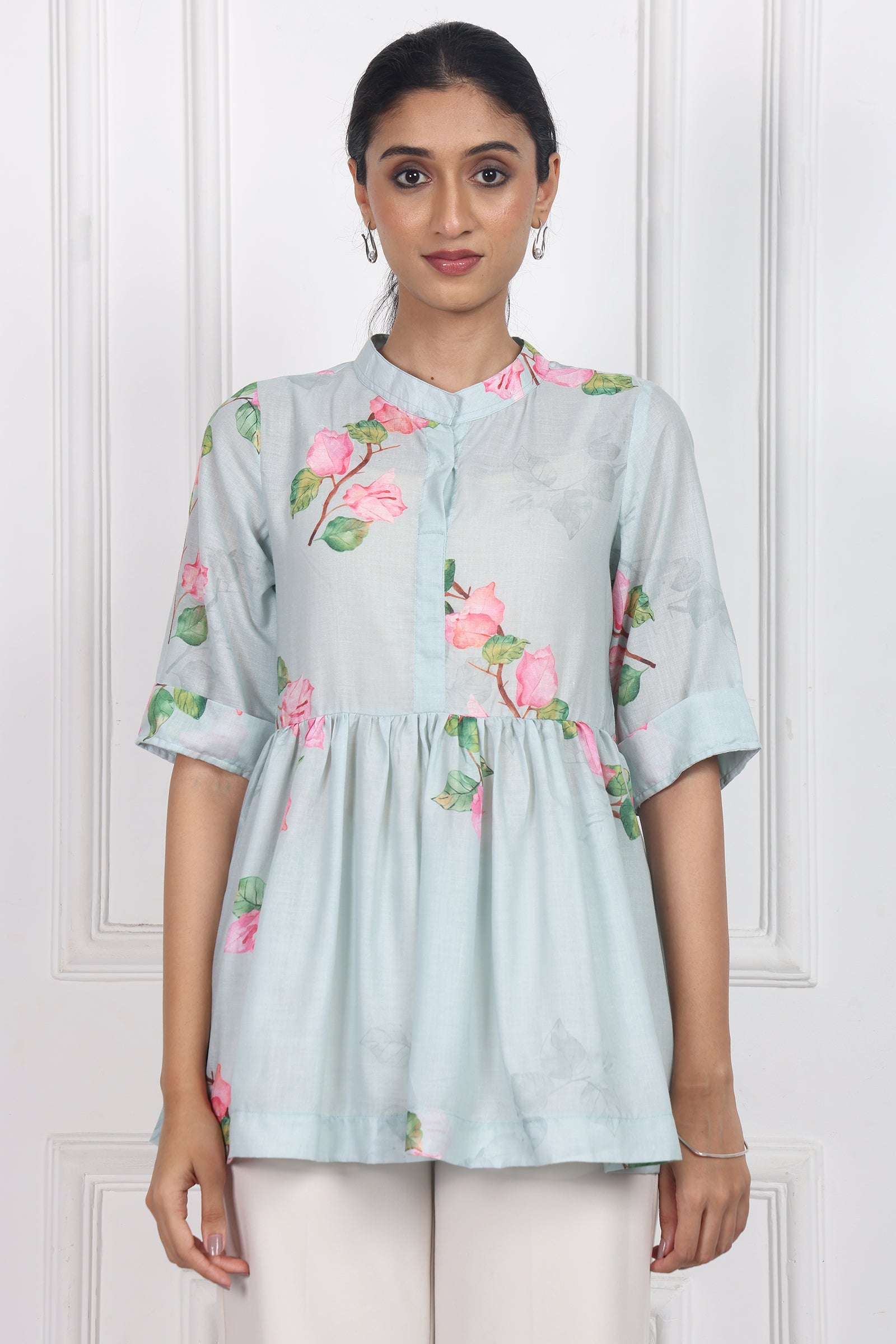 Wander Edit - Sunset Bogainvillea Peplum Top