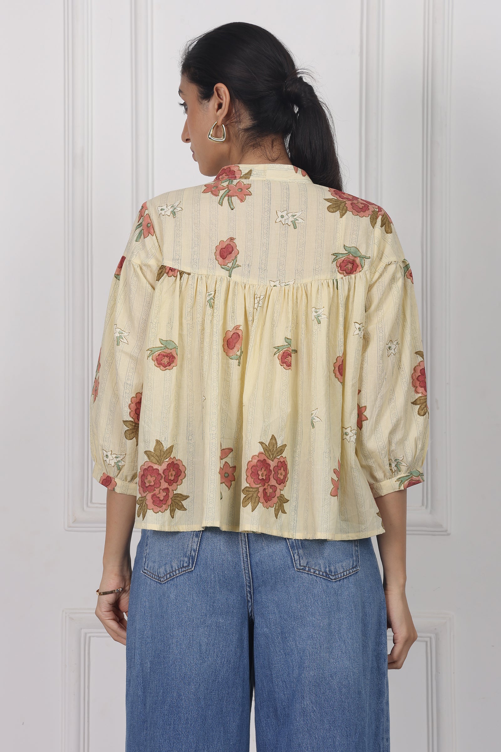 Wander Edit - Floral Reverie Handblock Printed Floral  Top