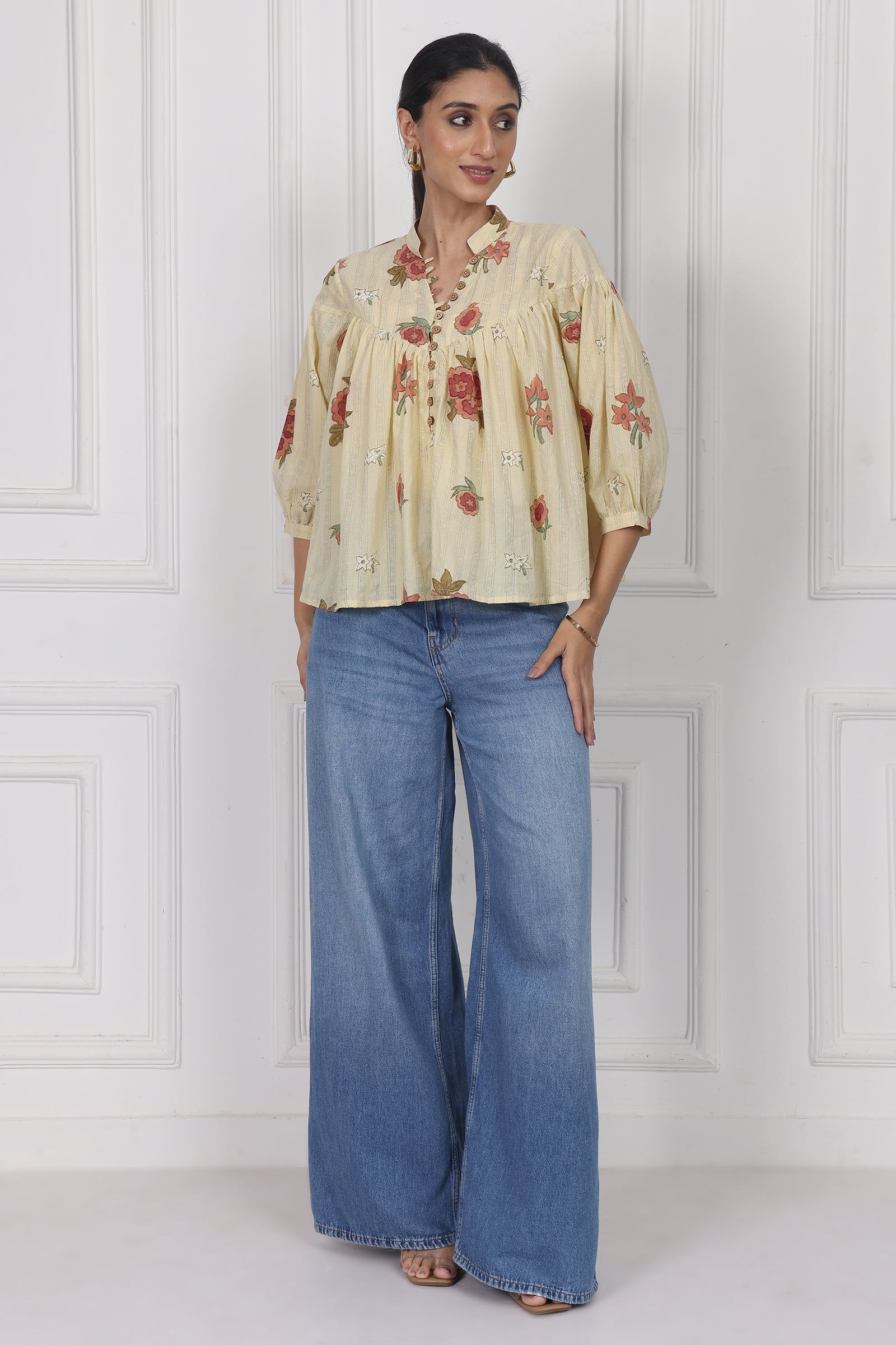 Wander Edit - Floral Reverie Handblock Printed Floral  Top