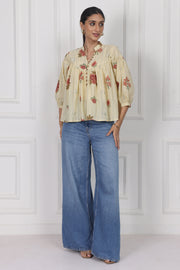 Floral Reverie Handblock Printed Floral Top