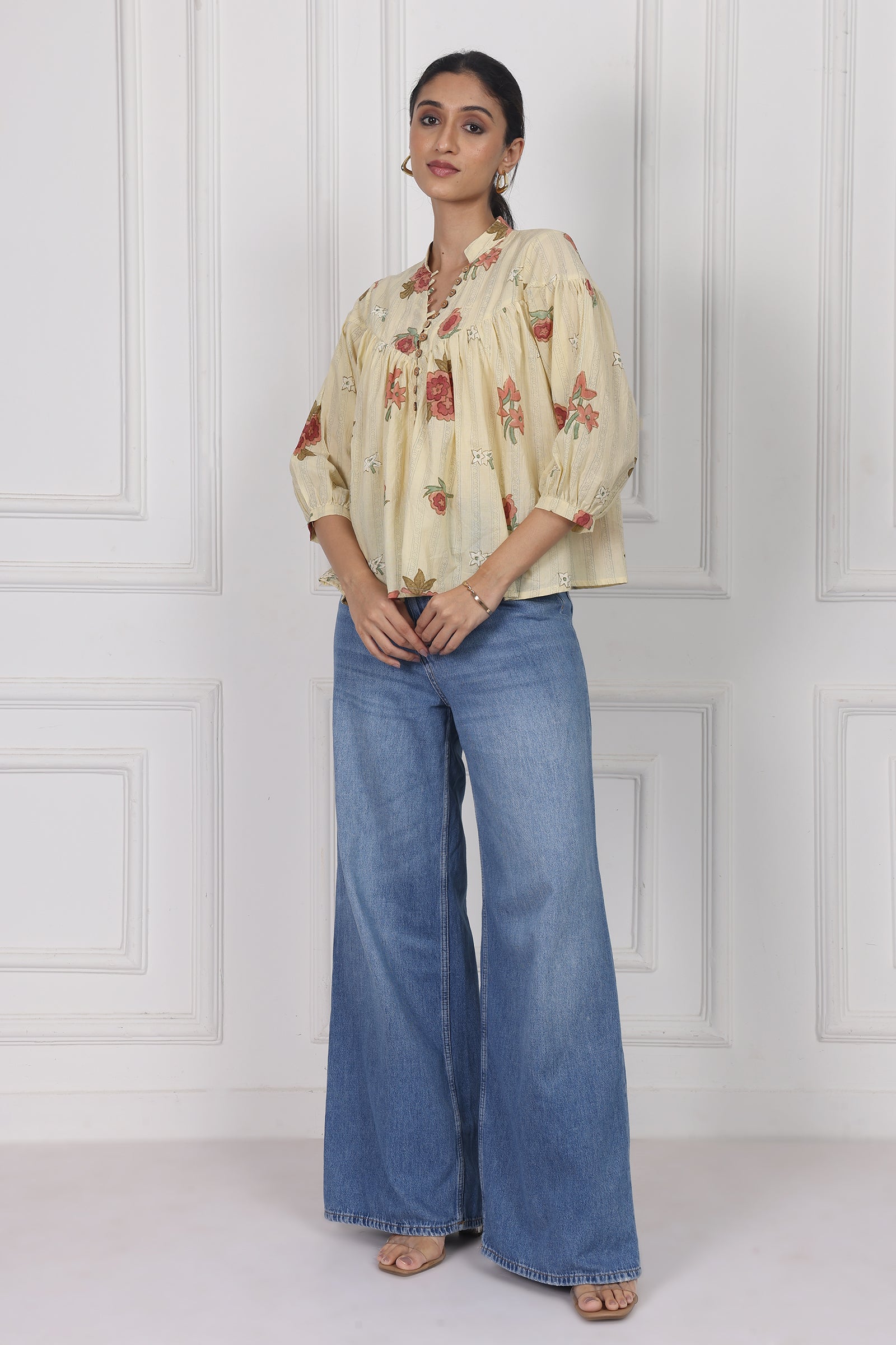 Wander Edit - Floral Reverie Handblock Printed Floral  Top