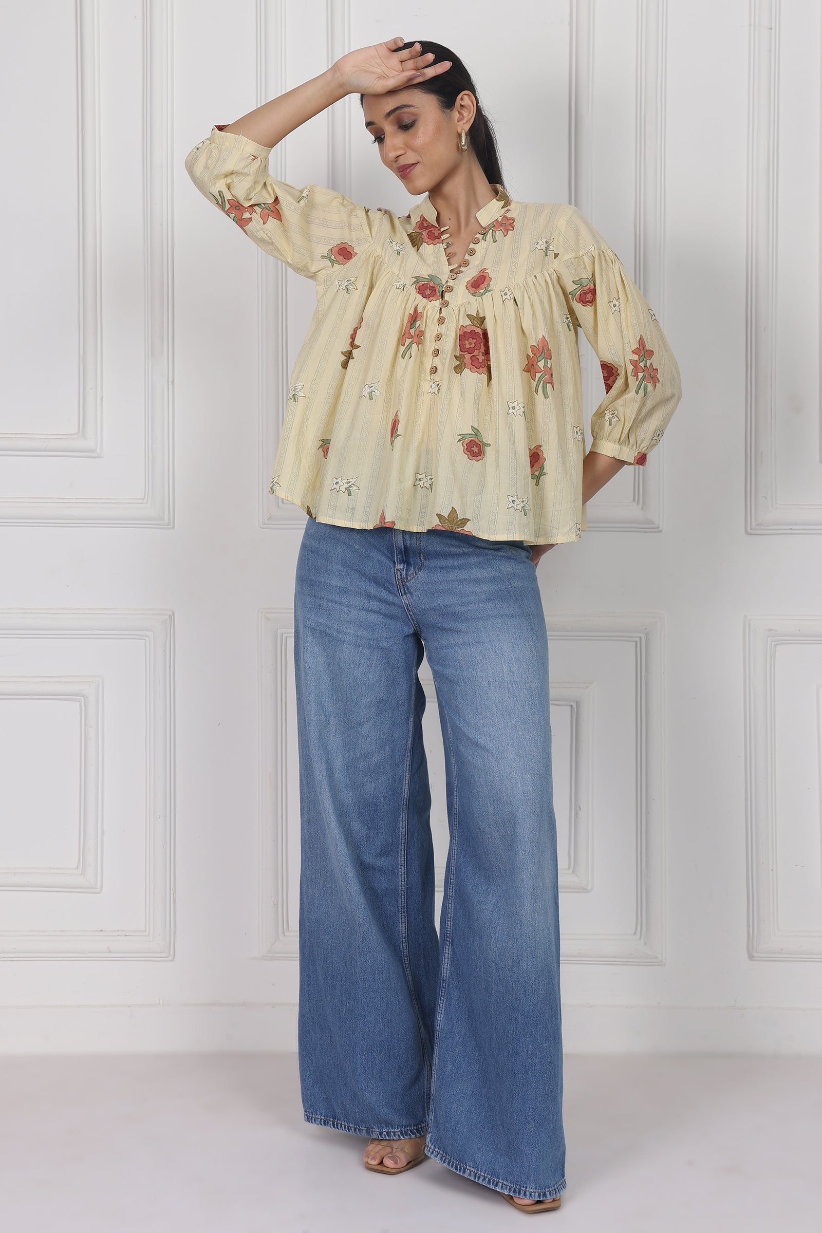 Wander Edit - Floral Reverie Handblock Printed Floral  Top