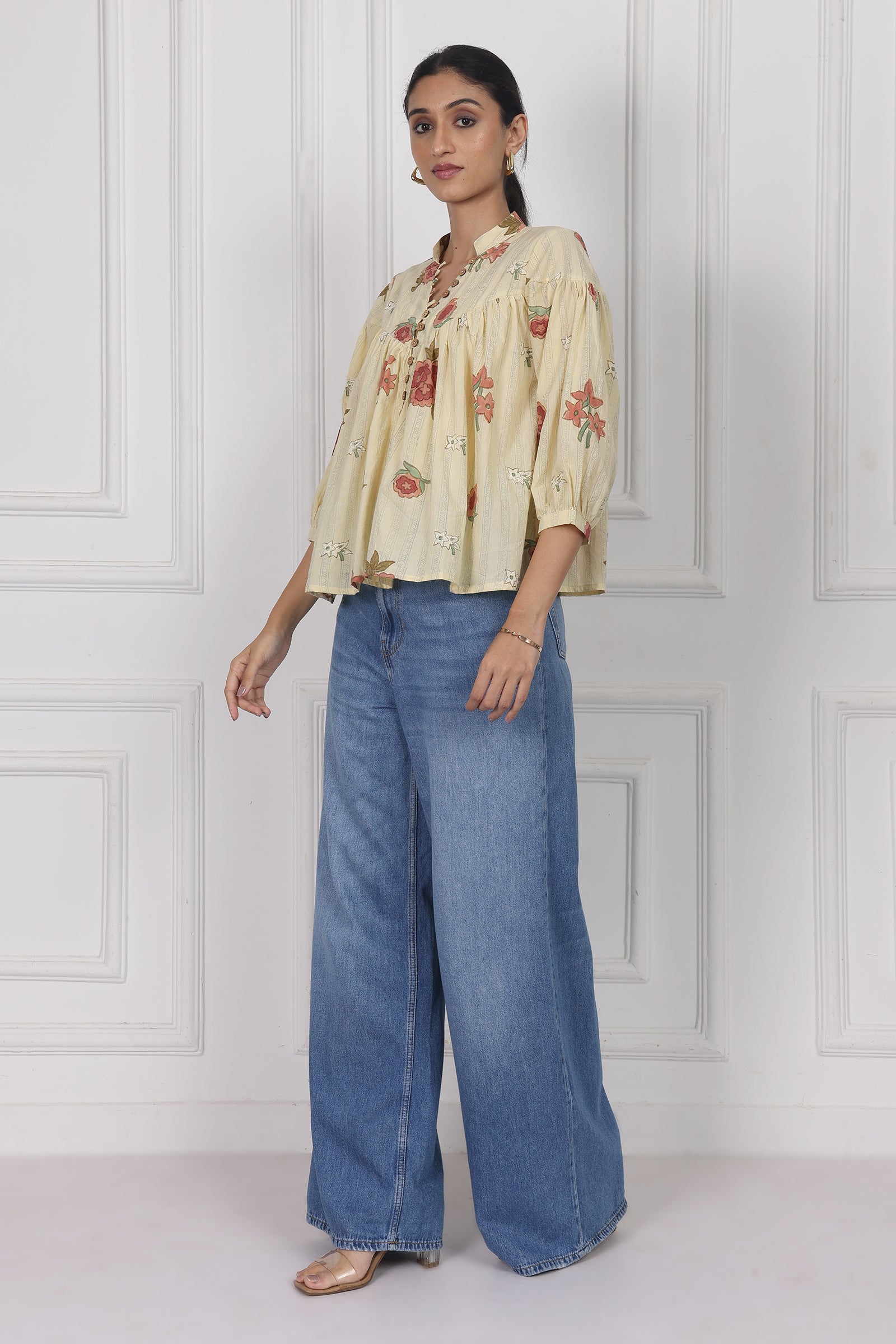 Wander Edit - Floral Reverie Handblock Printed Floral  Top