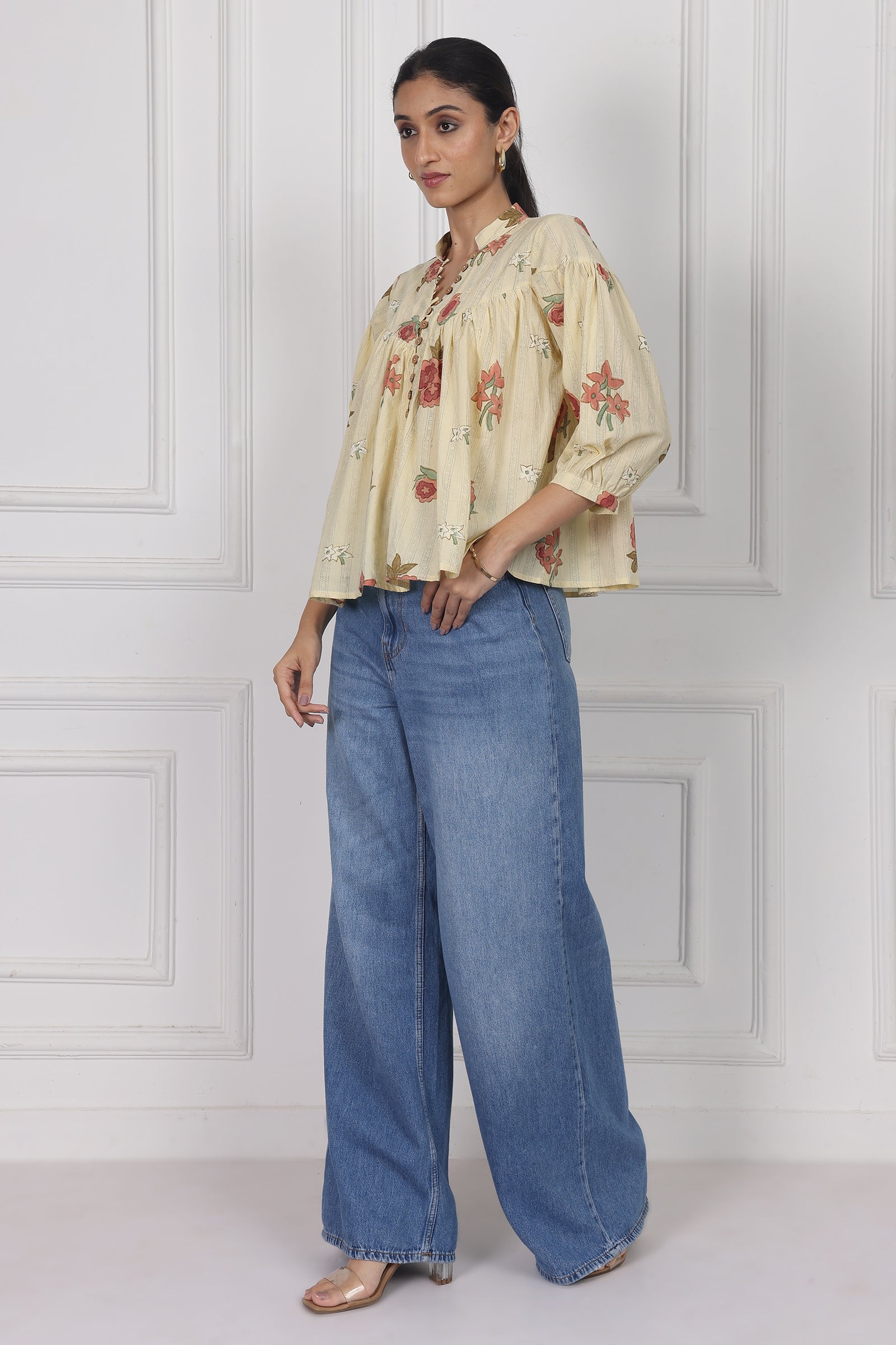 Wander Edit - Floral Reverie Handblock Printed Floral  Top