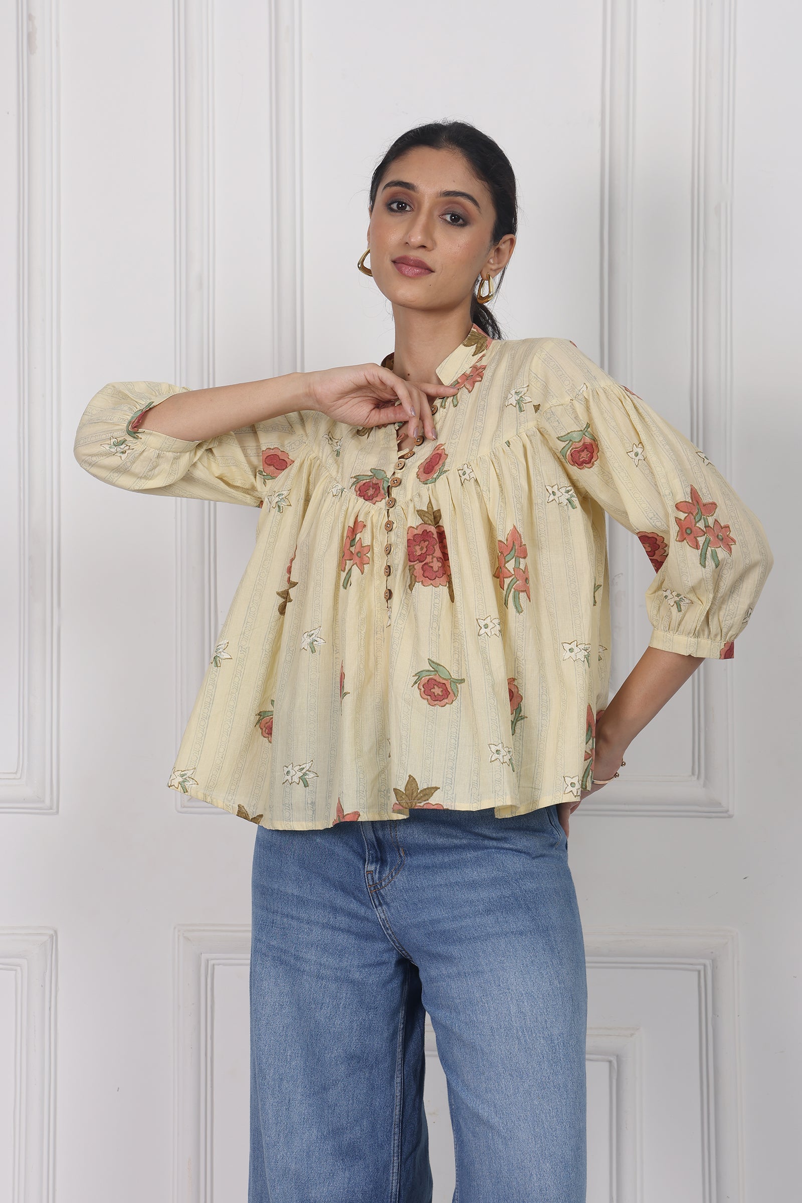 Wander Edit - Floral Reverie Handblock Printed Floral  Top