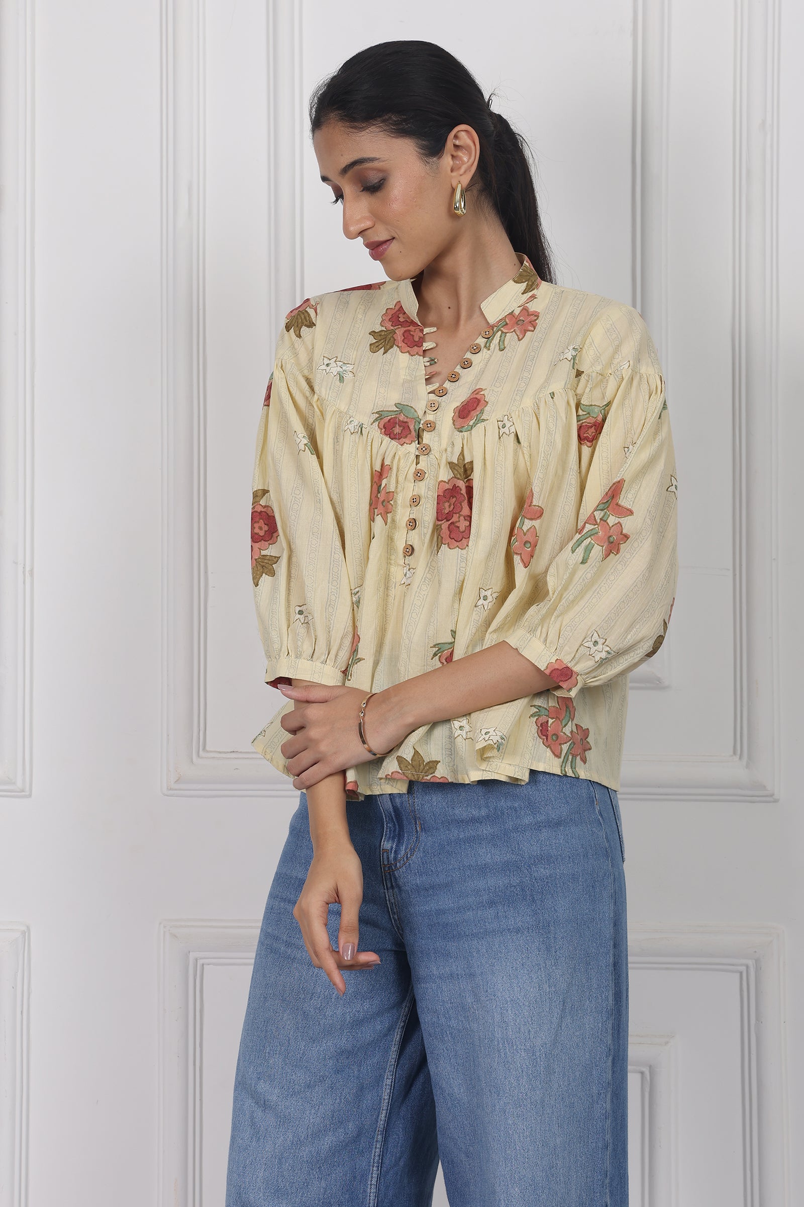 Wander Edit - Floral Reverie Handblock Printed Floral  Top