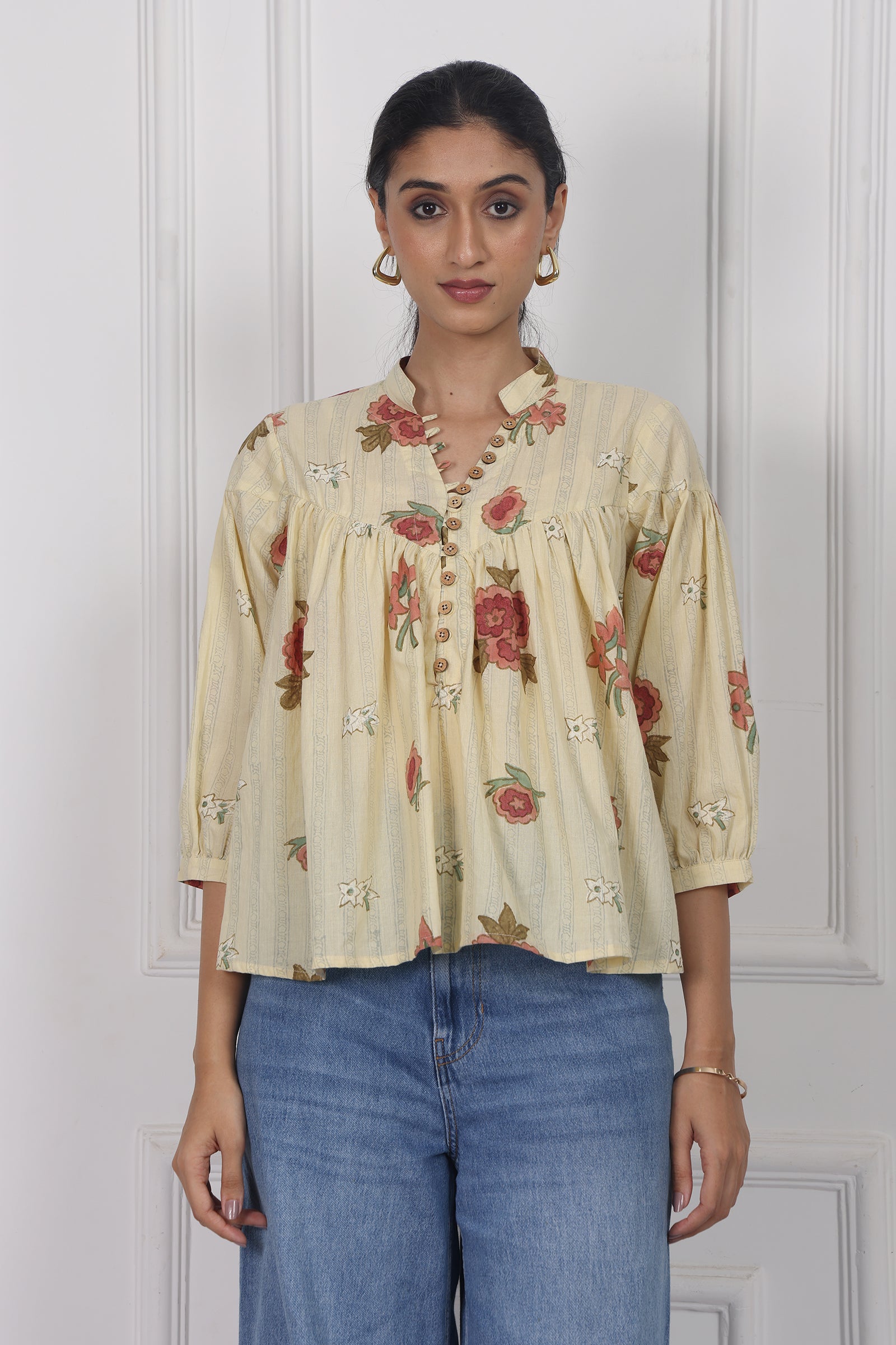 Wander Edit - Floral Reverie Handblock Printed Floral  Top