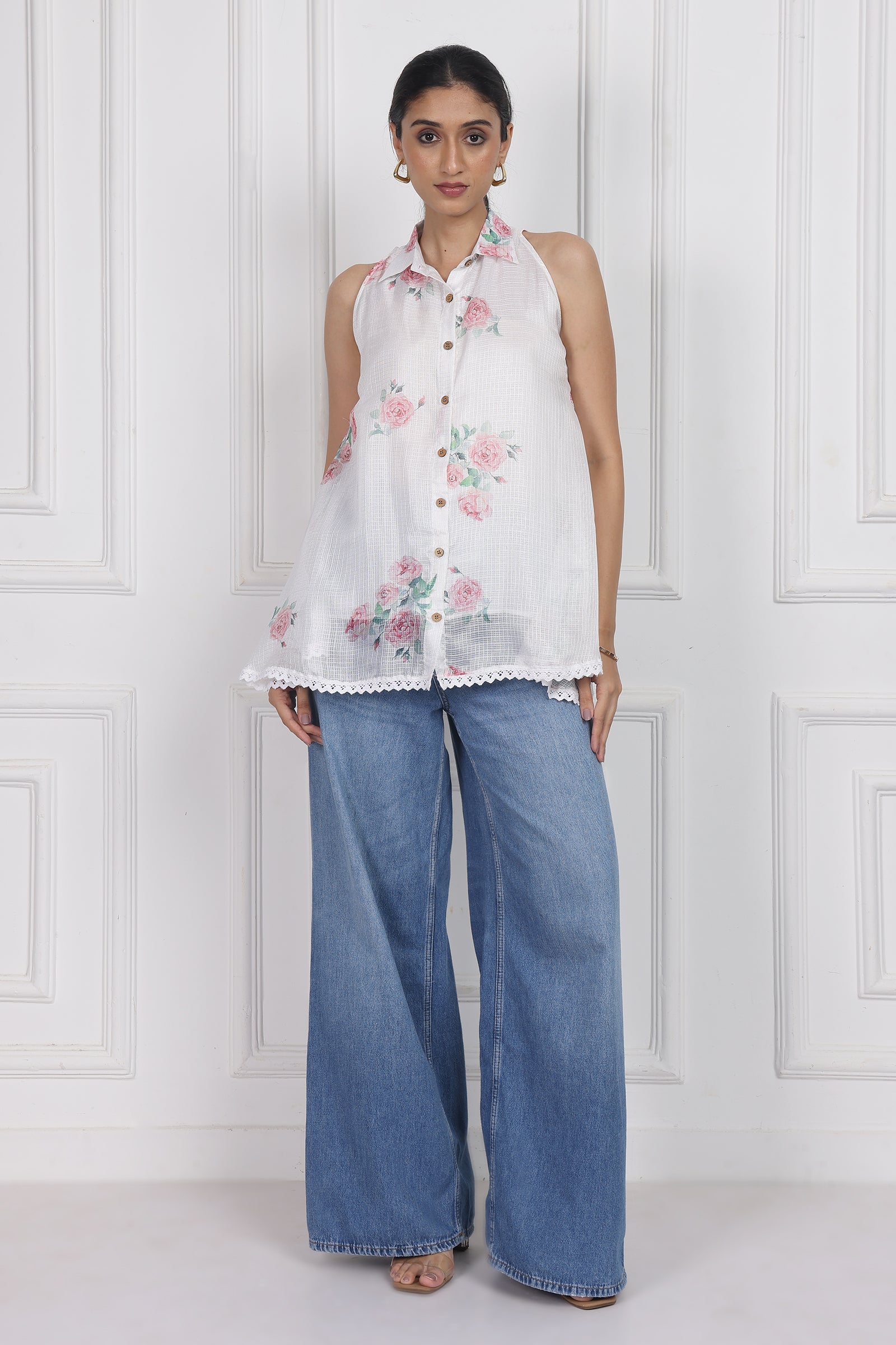 Wander Edit - Ivory Bloom Lantern Top