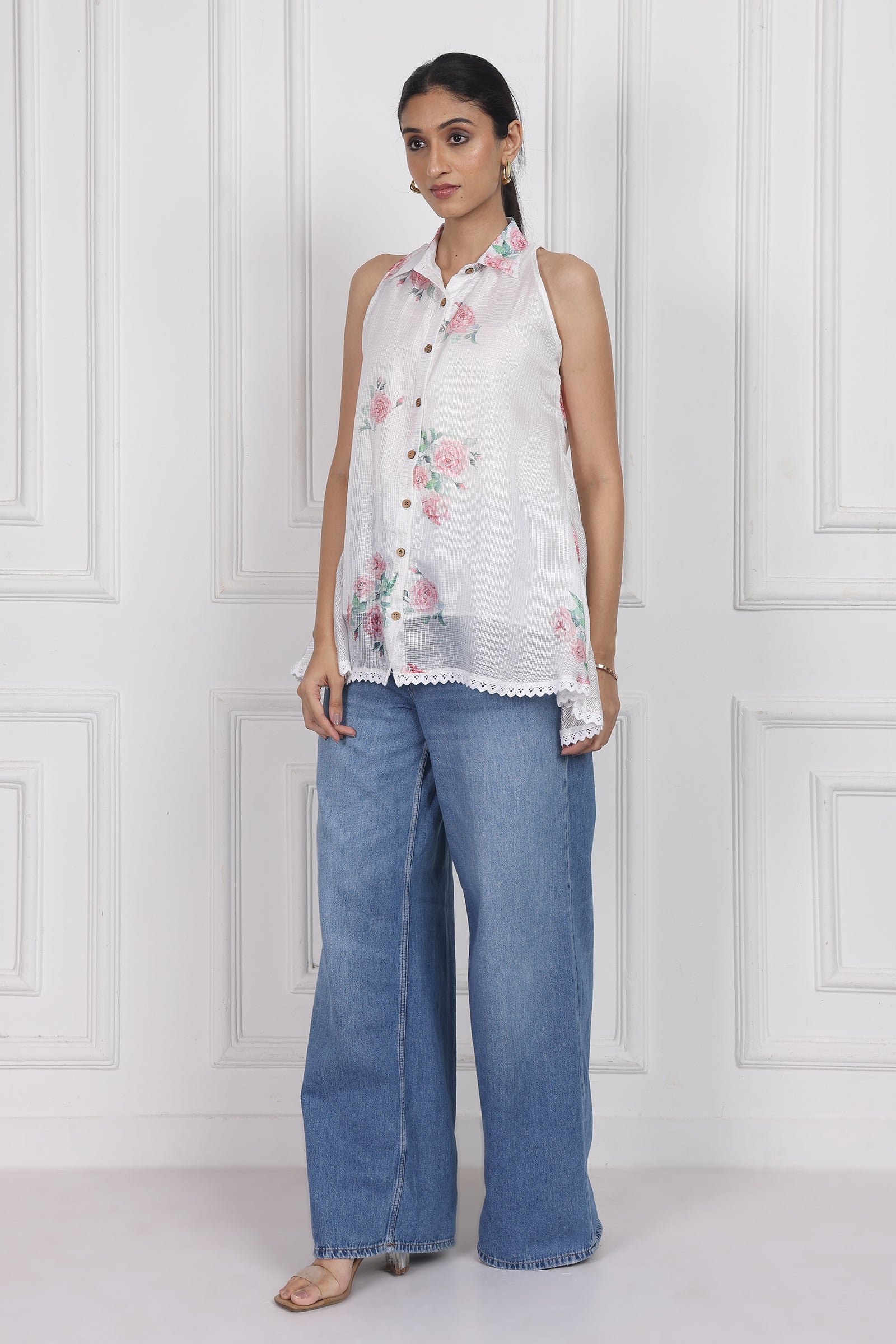 Wander Edit - Ivory Bloom Lantern Top