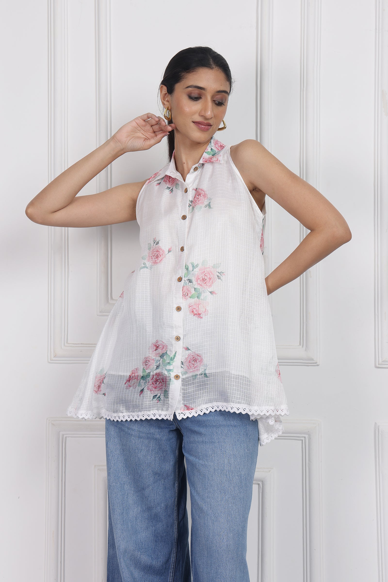 Wander Edit - Ivory Bloom Lantern Top