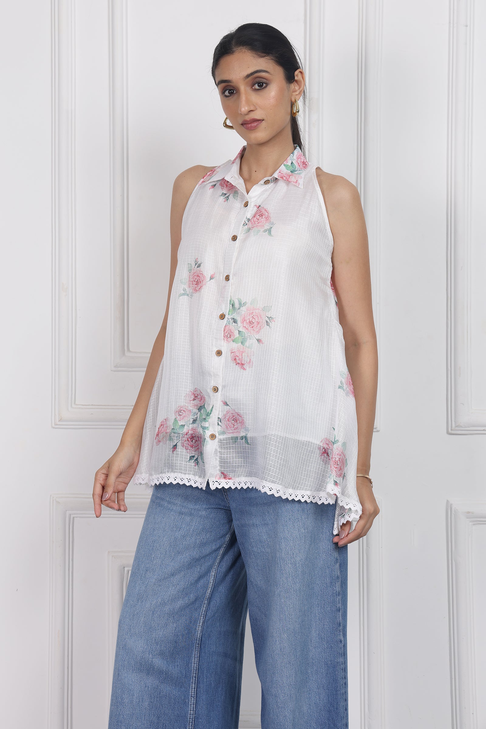 Wander Edit - Ivory Bloom Lantern Top