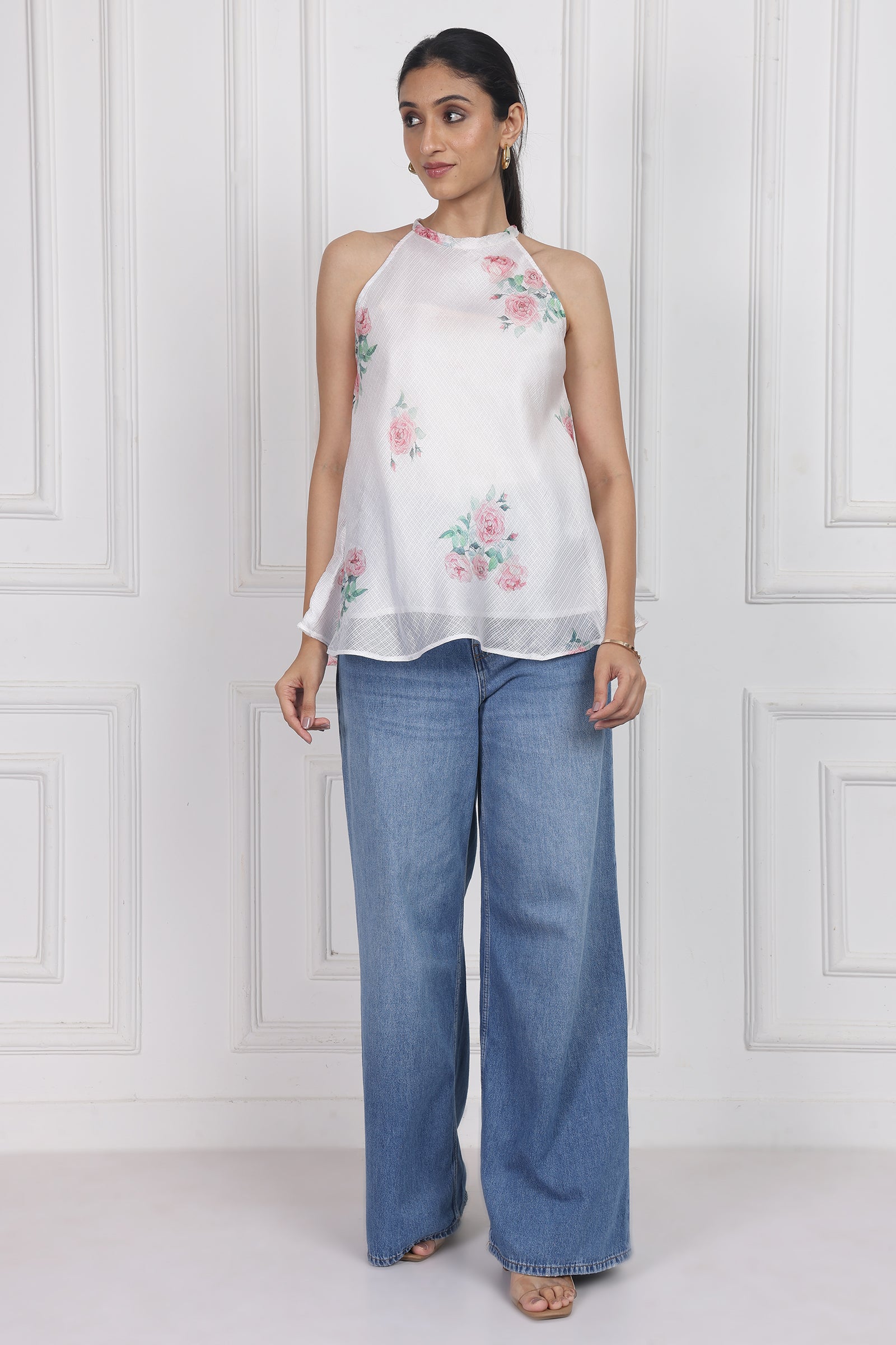 Wander Edit - Ivory Floral Lantern Top