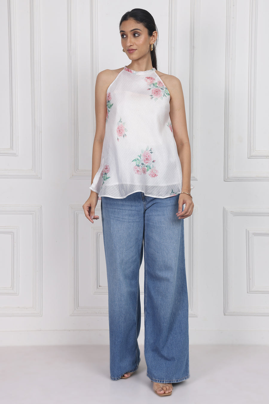 Wander Edit - Ivory Floral Lantern Top